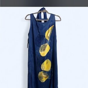 Navy Maxi Dress with Yellow Leaf Accents